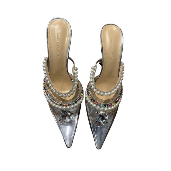 Mach & Mach Diamond of Elizabeth Imitation Pearl Pointed Toe Mule 39 - Picture 4 of 11